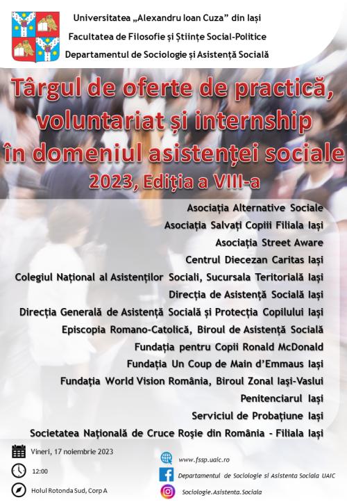 Târgul de oferte de practică, voluntariat și internship în domeniul asistenței sociale  2023