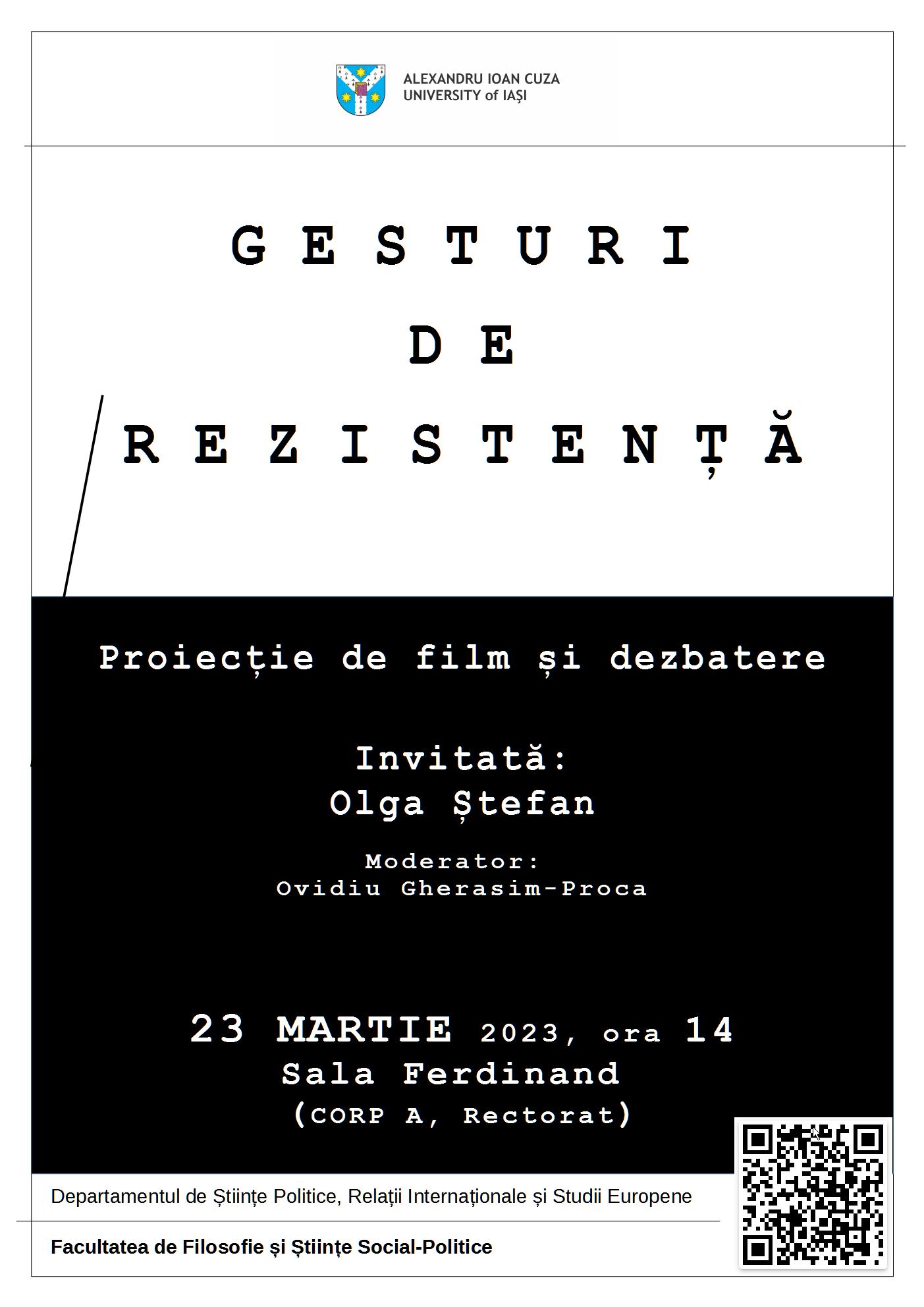 „Gesturi de rezistență”. Proiecție de film și dezbatere